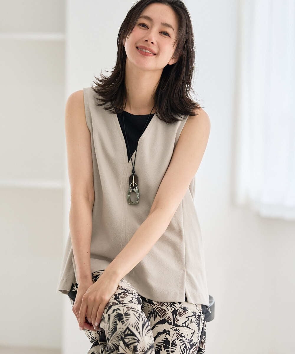 【SALE／50%OFF】GEORGES RECH [セットアップ対応]VネックAラインベスト ジョルジュ・レッシュ トップス ベスト・ジレ ブラック ベージュ【送料無料】