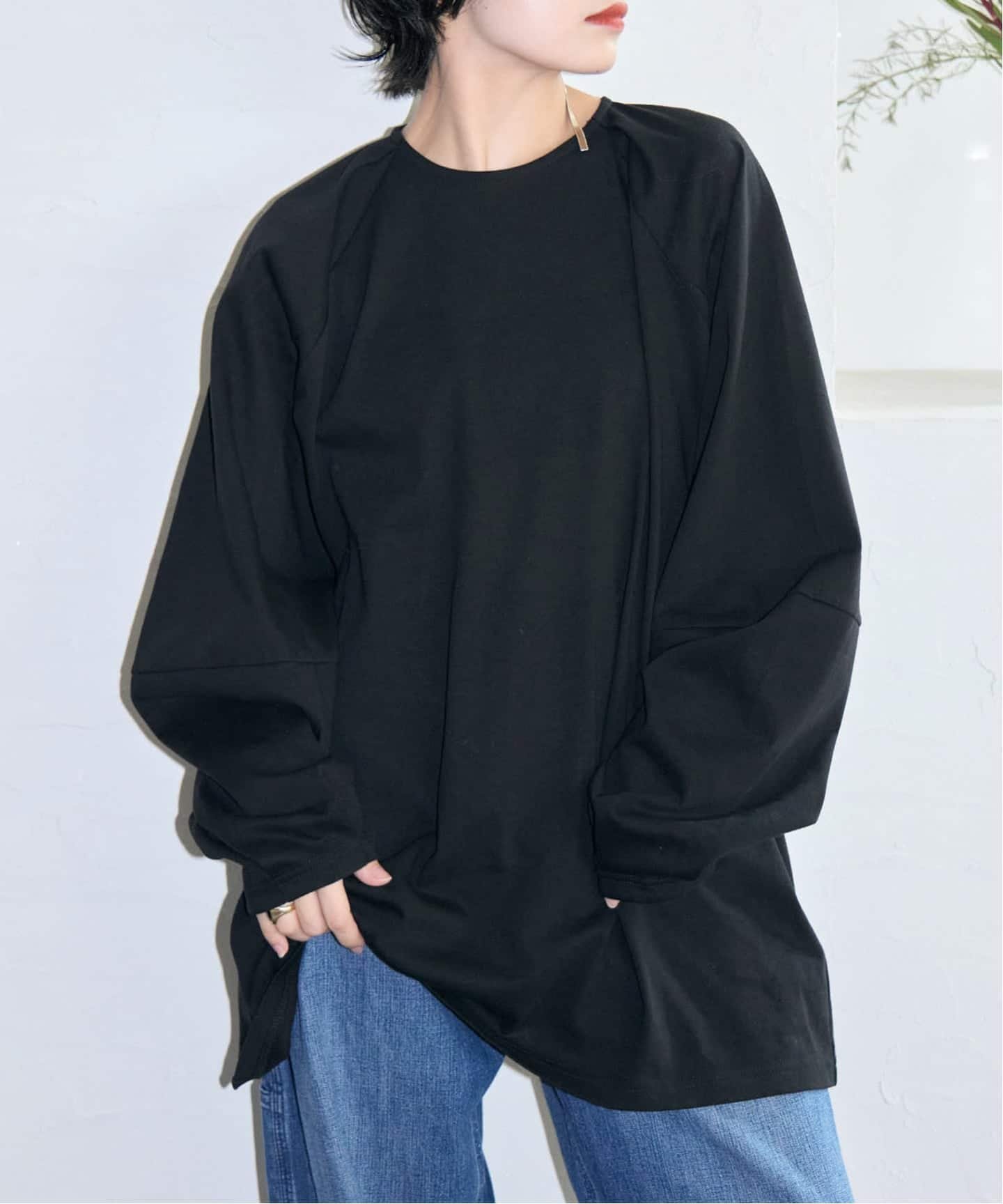 《予約》[THE MOOD] パフスリーブ ロンTEE:カットソー シティーショップ トップス カットソー・Tシャツ ブラック イエロー ホワイト