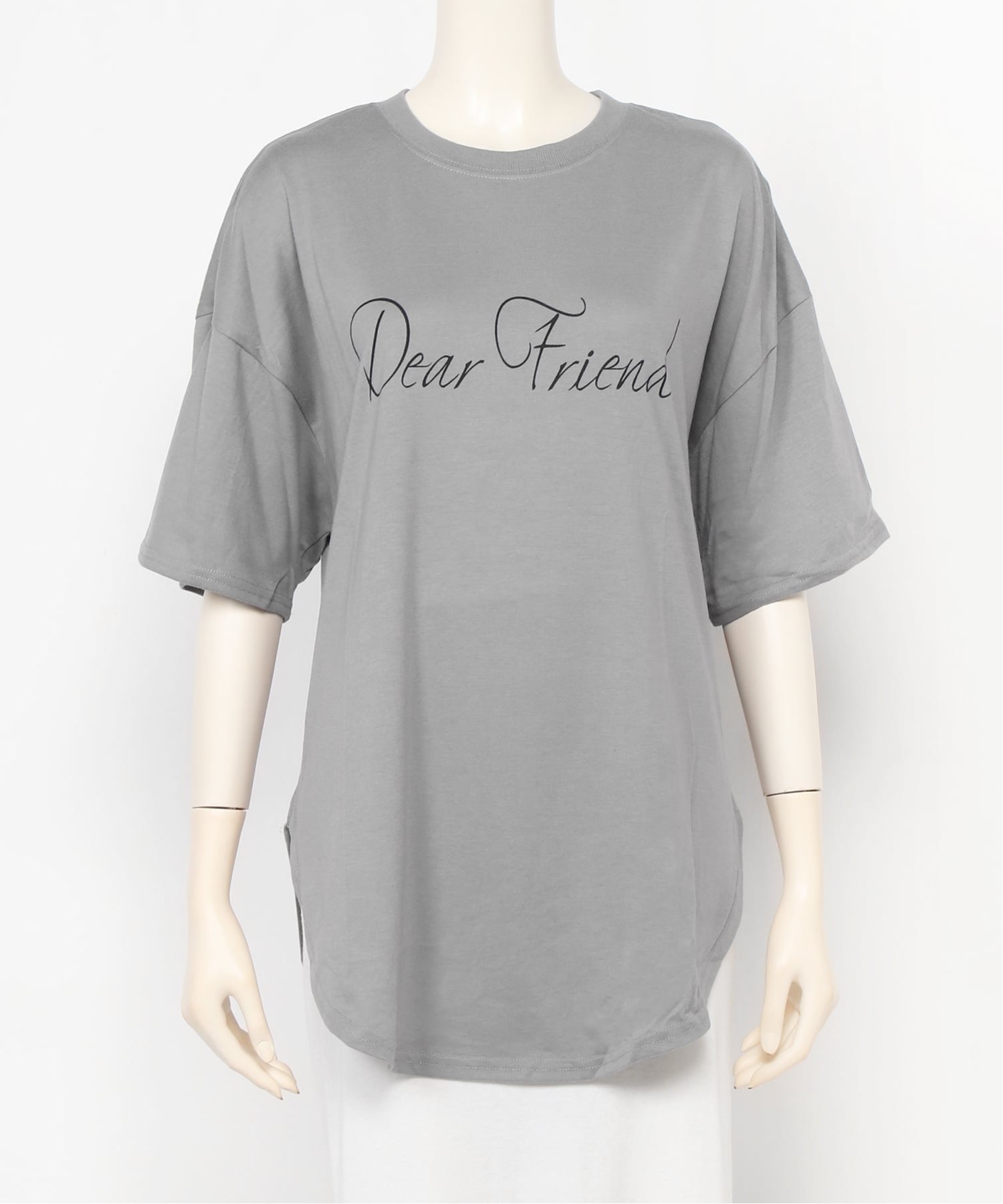 relaclo select relaclo select/(W)英文ロゴプリント ラウンドヘムオーバーサイズTシャツ リラクロ トップス カットソー・Tシャツ ブラック ベージュ ホワイト パープル グレー ブルー