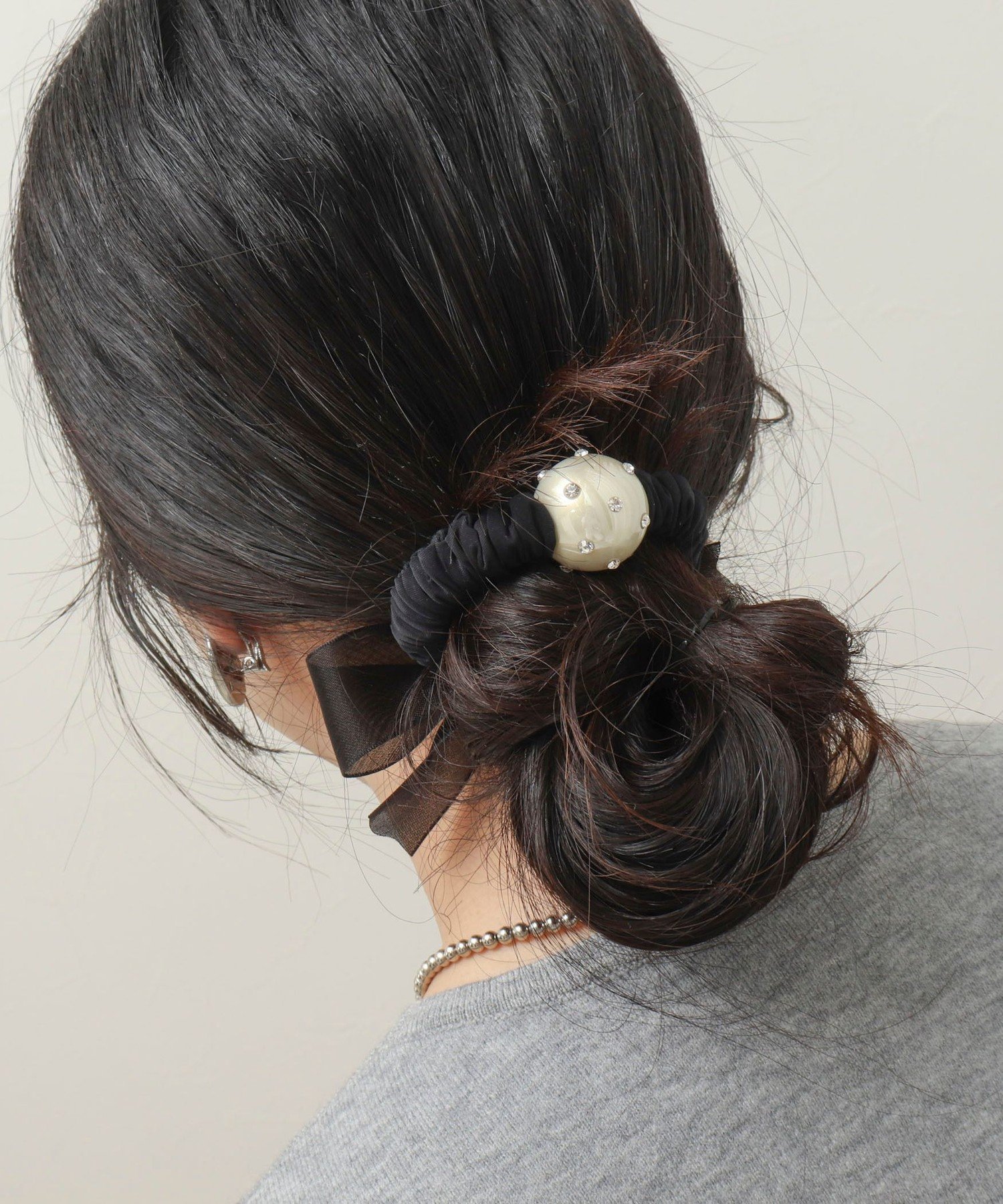 MICO COULIER キラパール×リボンゴム ノーリーズ ヘアアクセサリー ヘアゴム ブラック