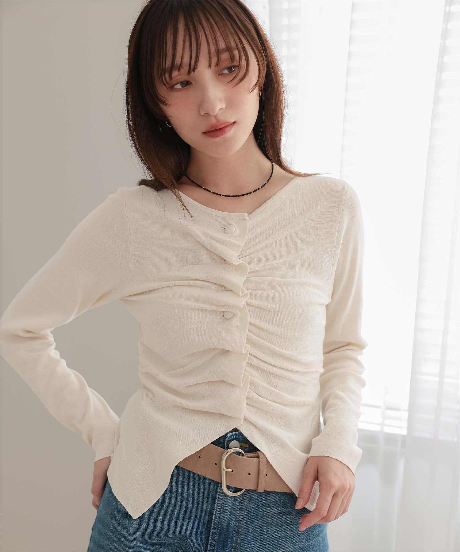 miette フロントギャザー ボタン ニット ミエット miette トップス ティティベイト トップス ニット ブラック グレー ブラウン ネイビー