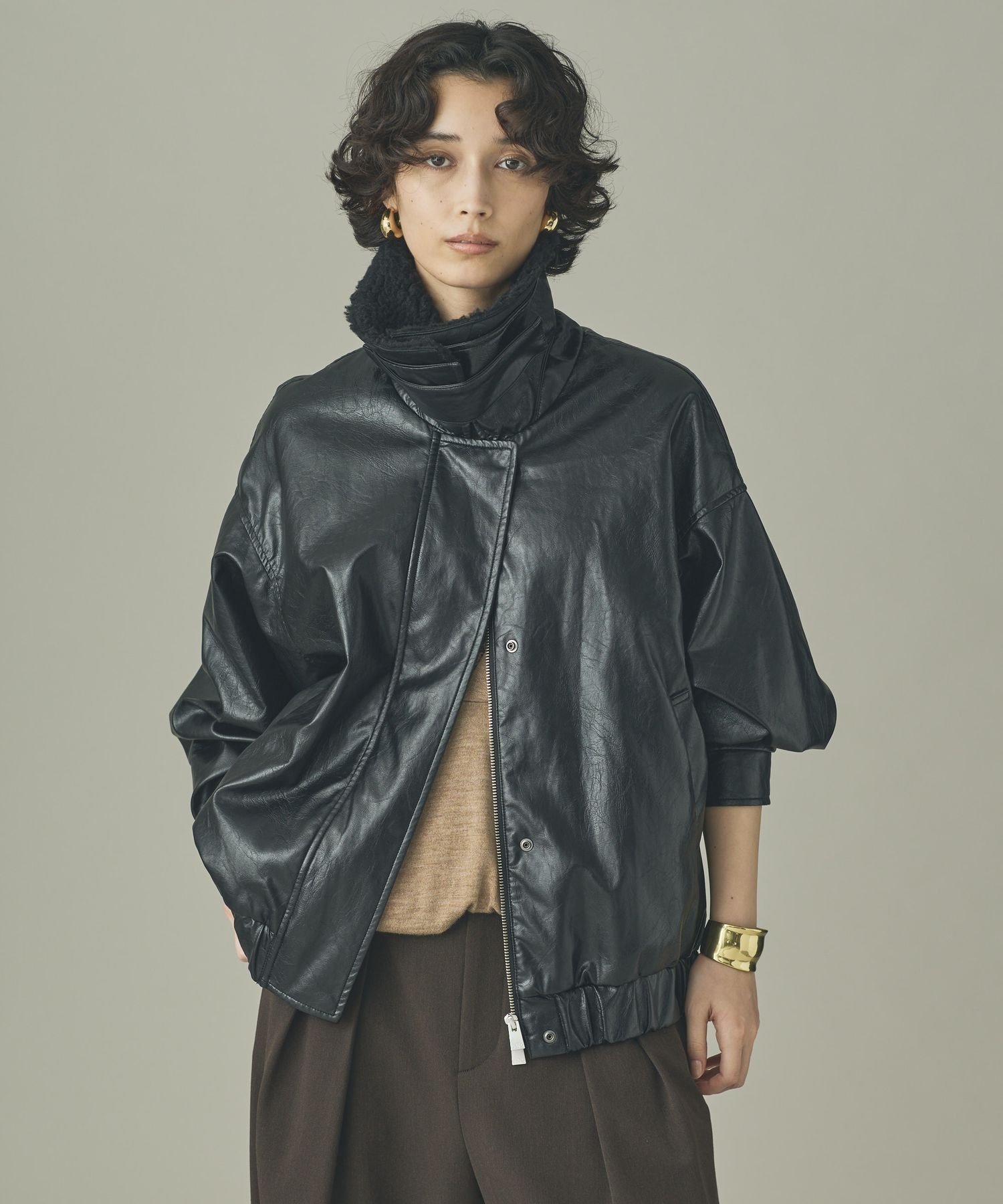 フェイクレザーブルゾン カレンソロジー ジャケット・アウター ブルゾン・ジャンパー ブラック