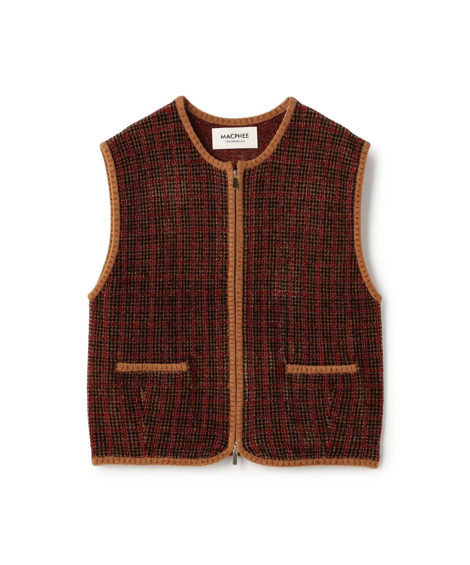 MACPHEE 【WEB先行予約】シェニールジャカード ジップアップベスト トゥモローランド トップス ベスト・ジレ ネイビー ブラウン【送料無料】