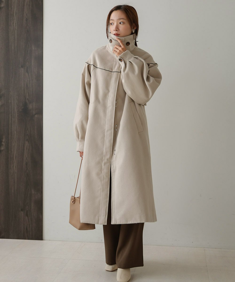 【SALE／49%OFF】Bab 配色パイピングコート バブ / ブージュルード ジャケット・アウター ステンカラーコート ホワイト ブラック【送料無料】
