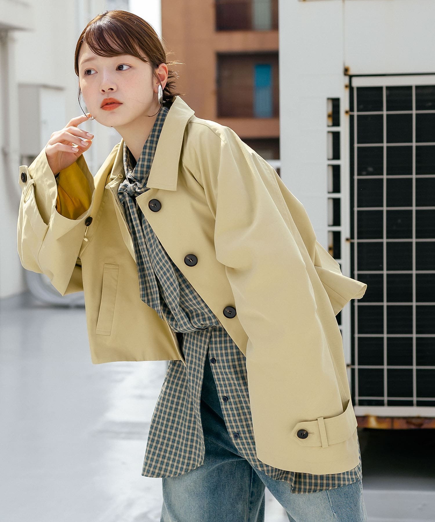 【SALE/50%OFF】KBF BACKフレアショートジャケット ケービーエフ ジャケット・アウター その他のジャケット・アウター ネイビー イエロー ベージュ【送料無料】