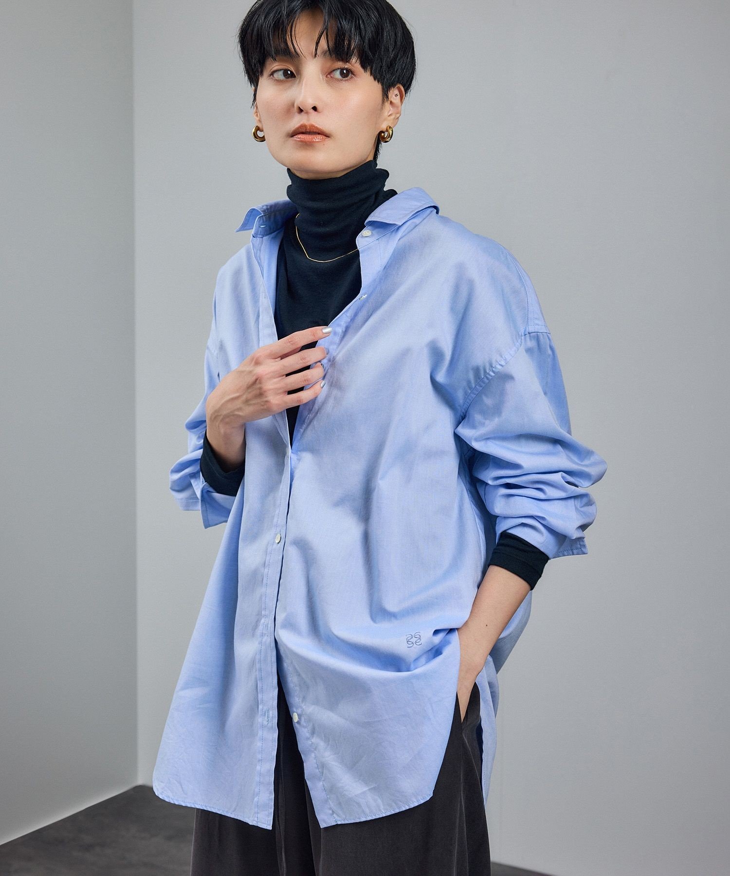 SALON adam et rope' コットンオックスウォッシュドシャツ サロン アダム エ ロペ トップス シャツ・ブラウス ブルー ホワイト【送料無料】