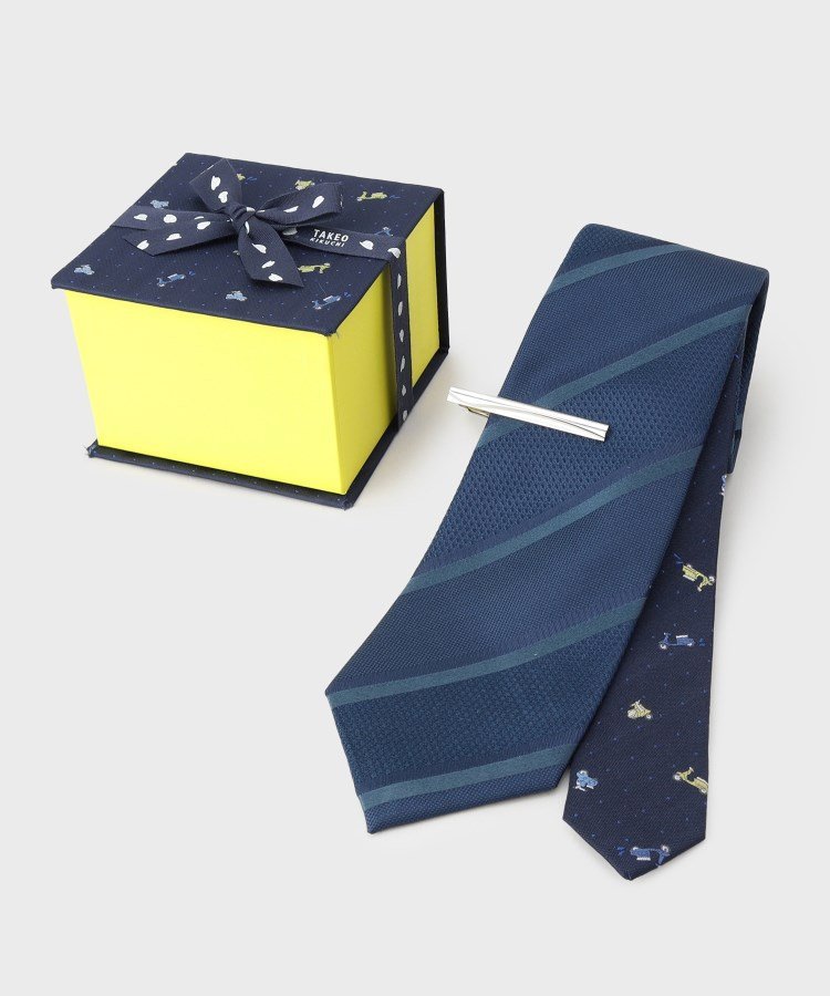 TAKEO KIKUCHI 【BOXセット】クラシックシャドーストライプ ネクタイ&タイバー タケオキクチ スーツ・フォーマル ネクタイ・蝶ネクタイ ネイビー ワインレッド グリーン【送料無料】