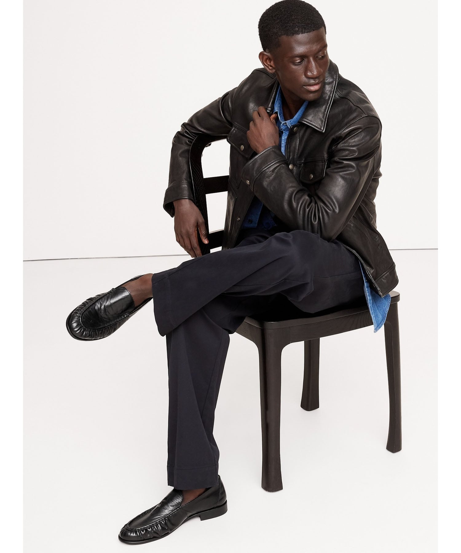 BANANA REPUBLIC (M)レザー モックトゥ ローファー バナナ・リパブリック シューズ・靴 ローファー ブラック【送料無料】