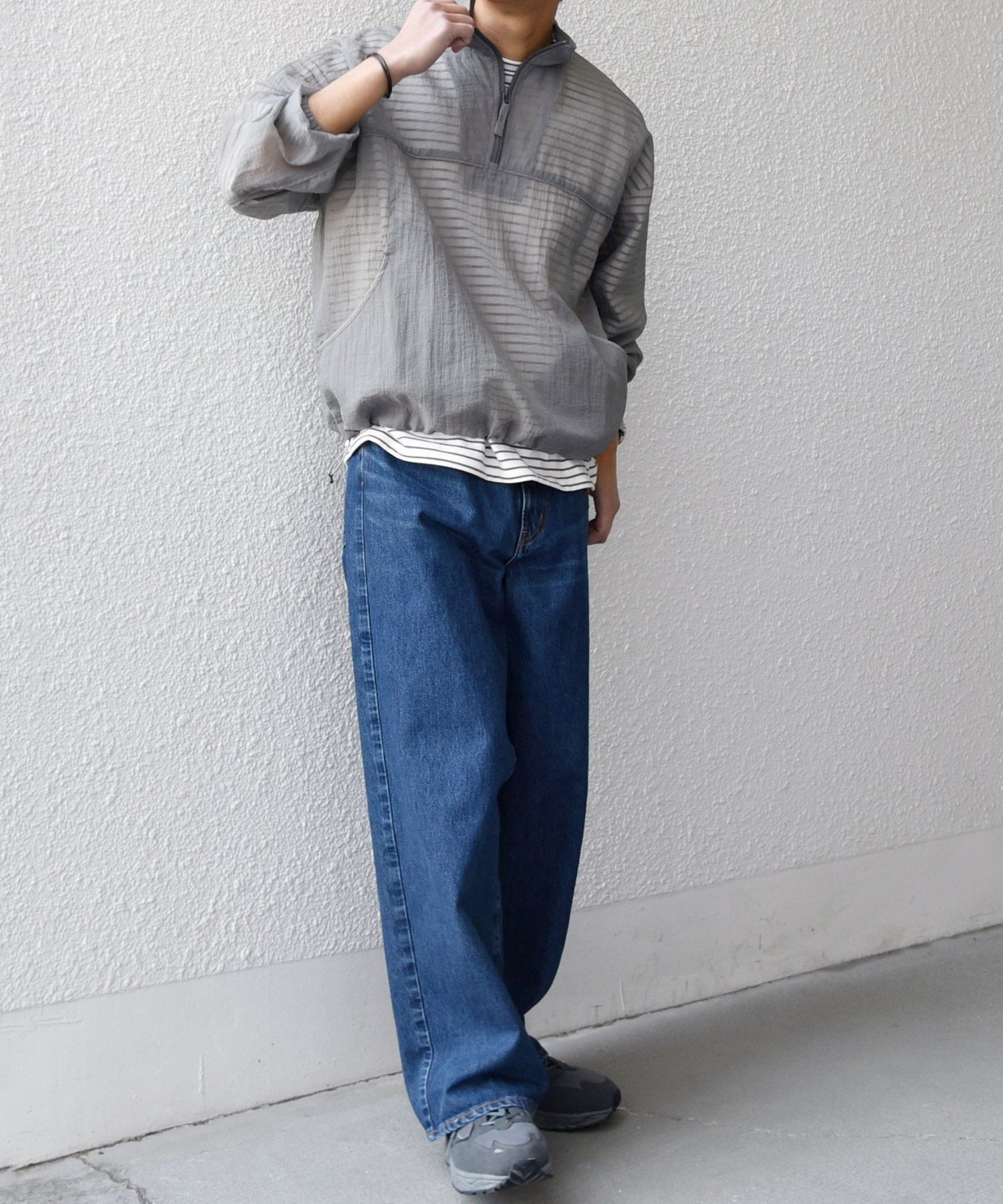 SHIPS any SHIPS any:＜洗濯機可能＞シアー メッシュ ハーフジップ トラック ブルゾン◆ シップス ジャケット・アウター ブルゾン・ジャンパー グレー ネイビー【送料無料】
