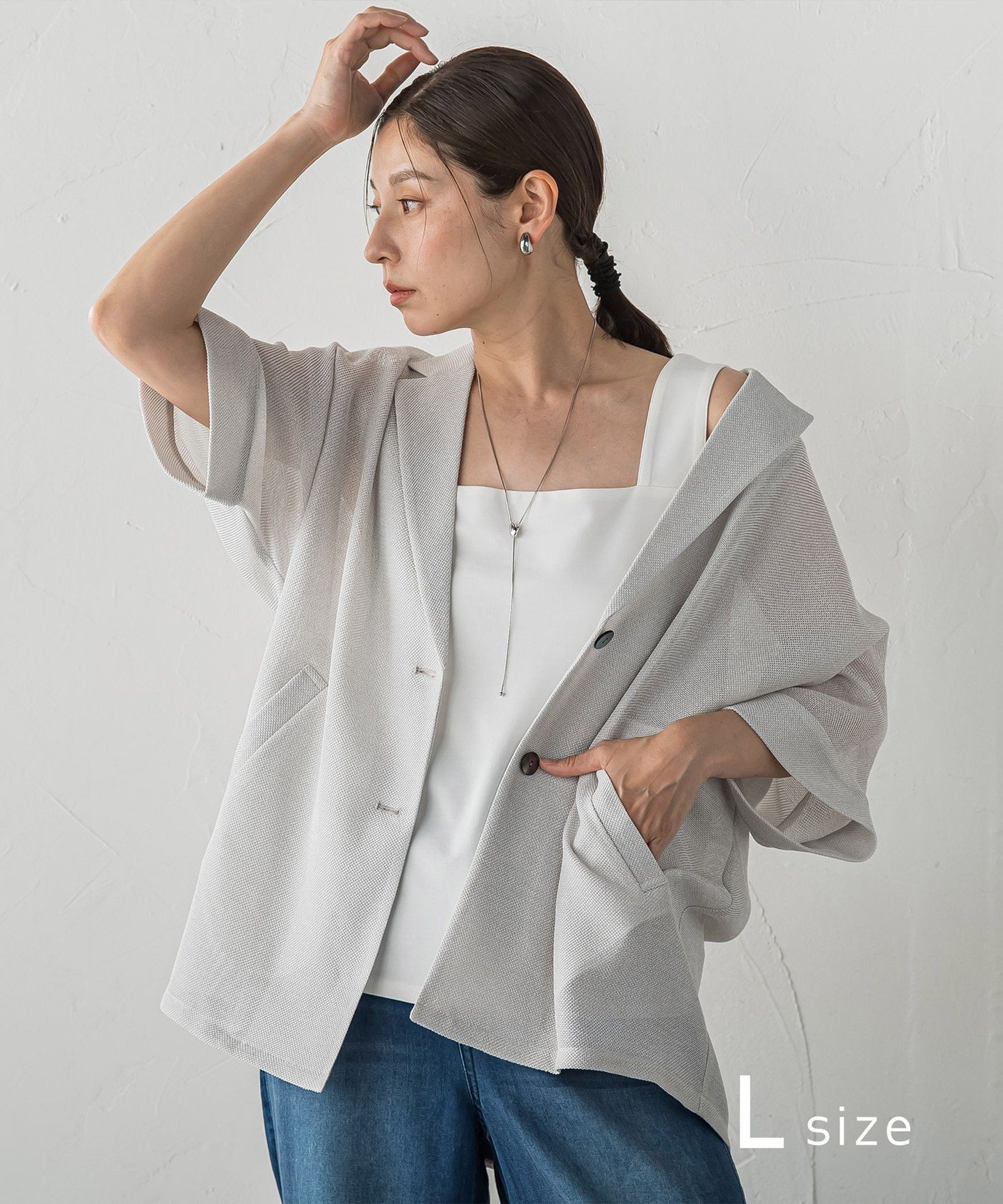la.f... 【大きいサイズ/新色追加】"カーデみたいに羽織れる"メッシュジャケット ラ・エフ ジャケット・アウター テーラードジャケット・ブレザー ブラック ベージュ