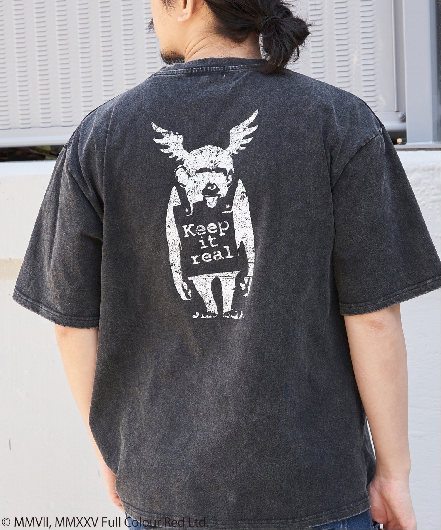 VENCE share style MENs Banksy バンクシー Keep it real スノーウォッシュTシャツ ヴァンス エクスチェンジ トップス カットソー・Tシャツ グレー ブラック ブラウン