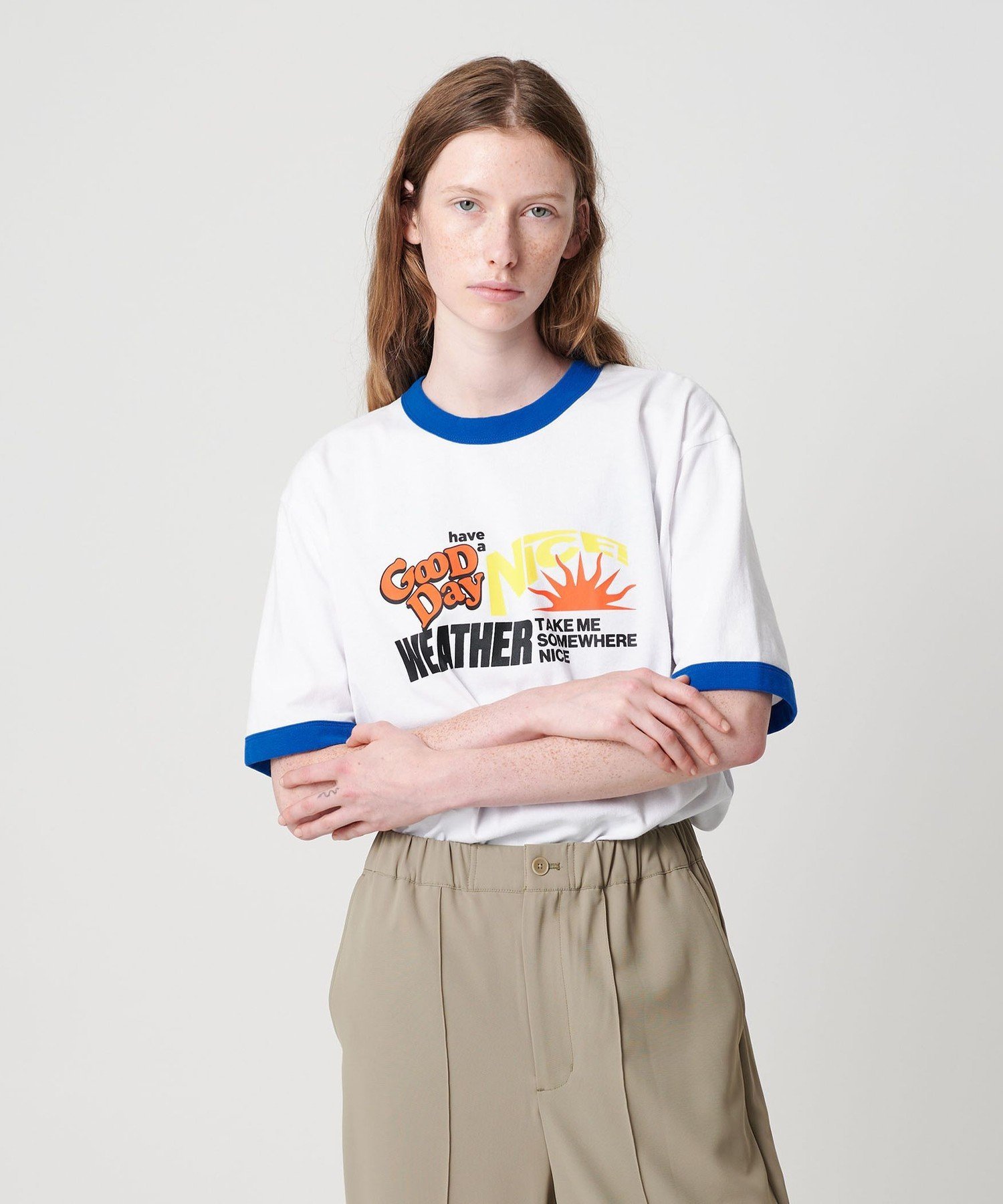 NICE WEATHER ＜NICE WEATHER＞HAVE A GOOD DAY Tシャツ ユナイテッドアローズ アウトレット トップス カットソー・Tシャツ イエロー ホワイト グレー