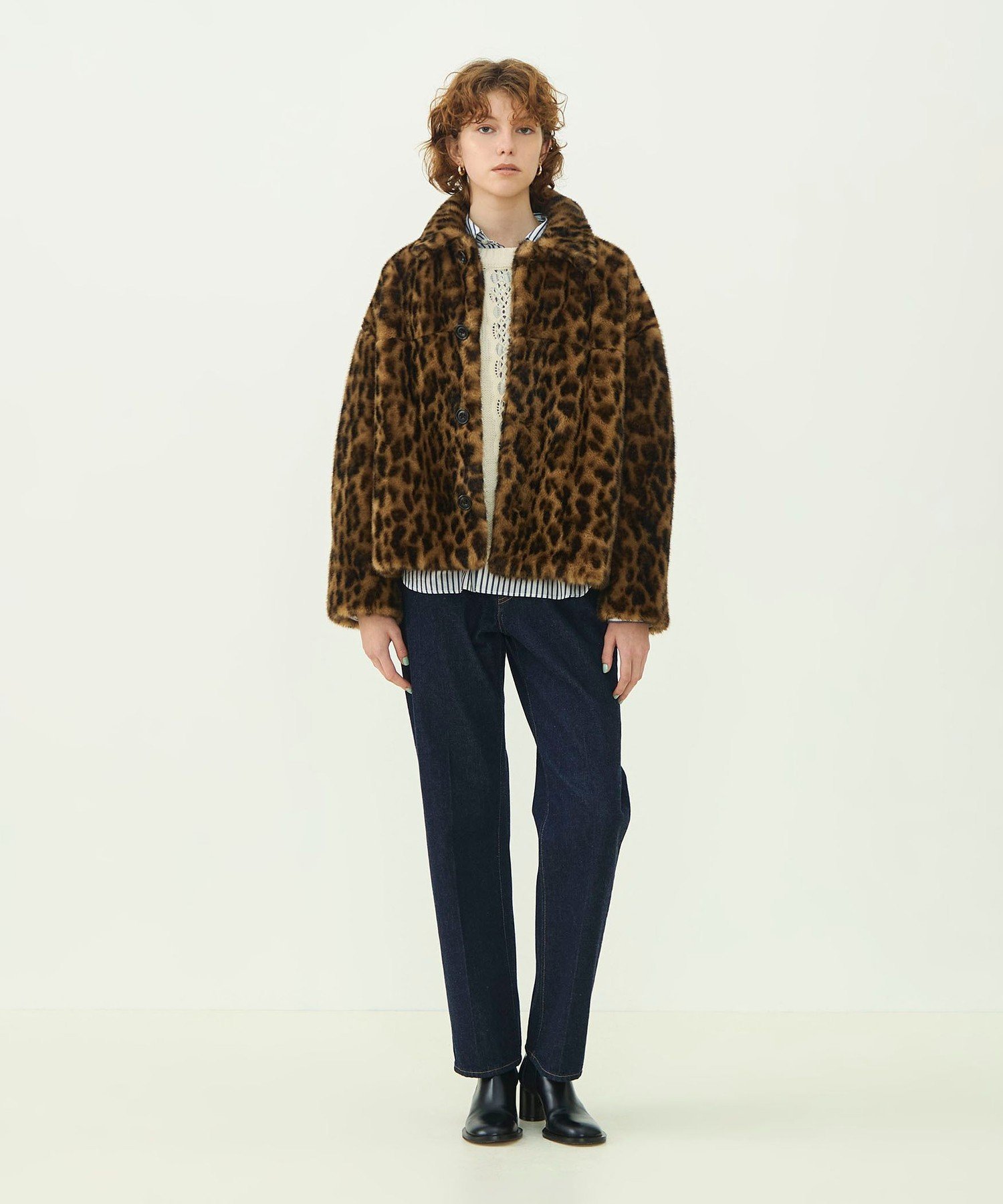 MACPHEE 【WEB先行予約】レオパードエコファー ショートコート トゥモローランド ジャケット・アウター その他のジャケット・アウター ブラウン