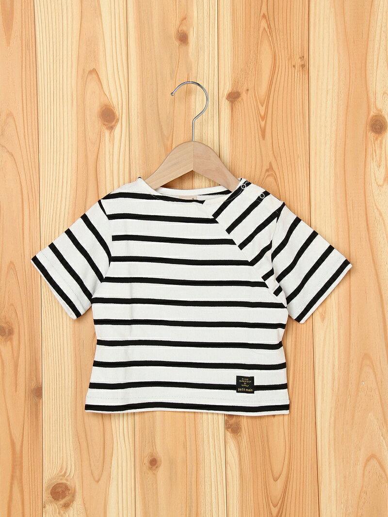 【SALE／52%OFF】petit main 変形ボーダーT ナルミヤオンライン カットソー キッズカットソー ホワイト グレー ネイビーのサムネイル