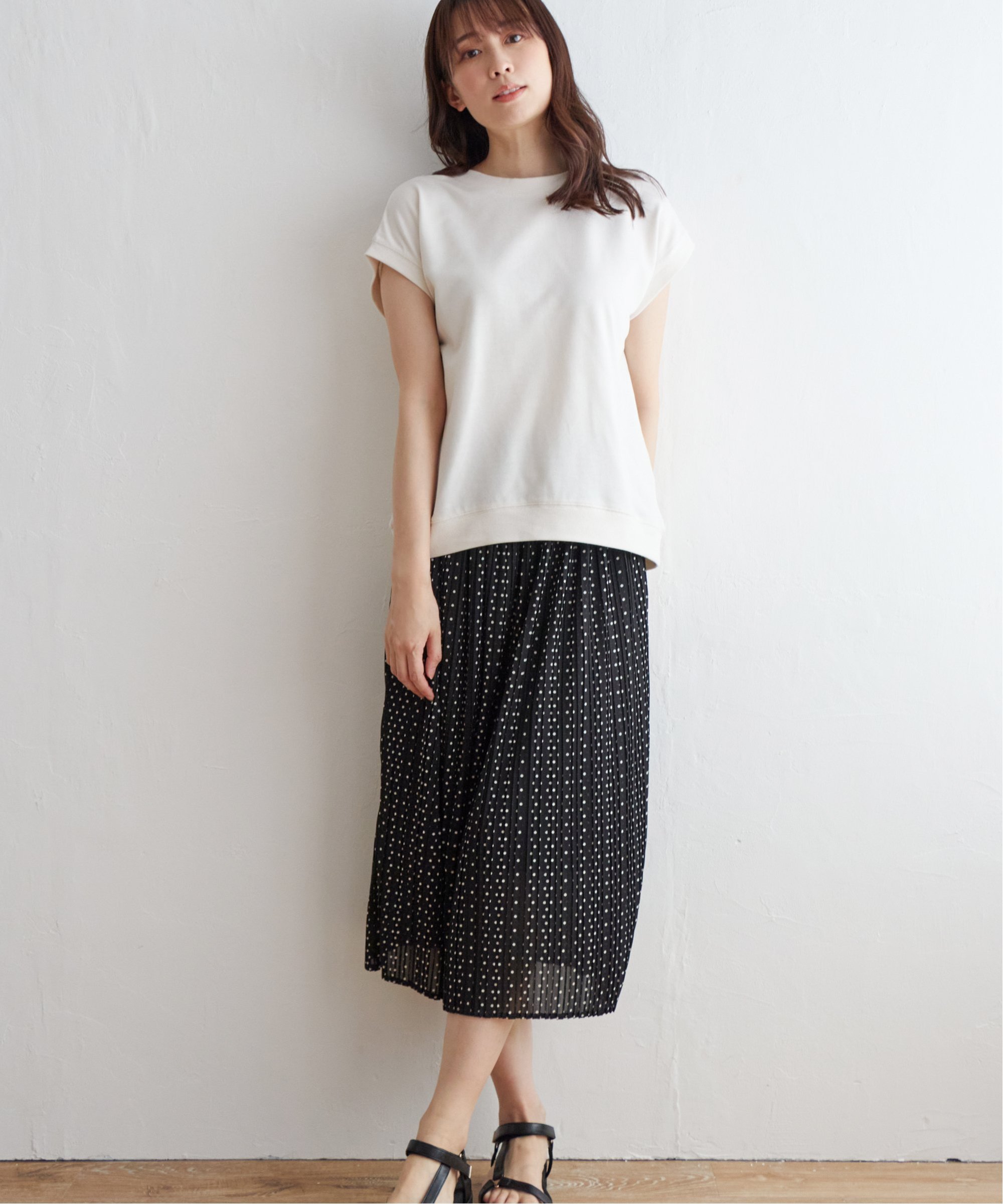 【SALE／50%OFF】ikka ミニ裏毛プルオーバー・プリーツスカート セットアップ イッカ ワンピース・ドレス その他のワンピース・ドレス ネイビー ホワイト