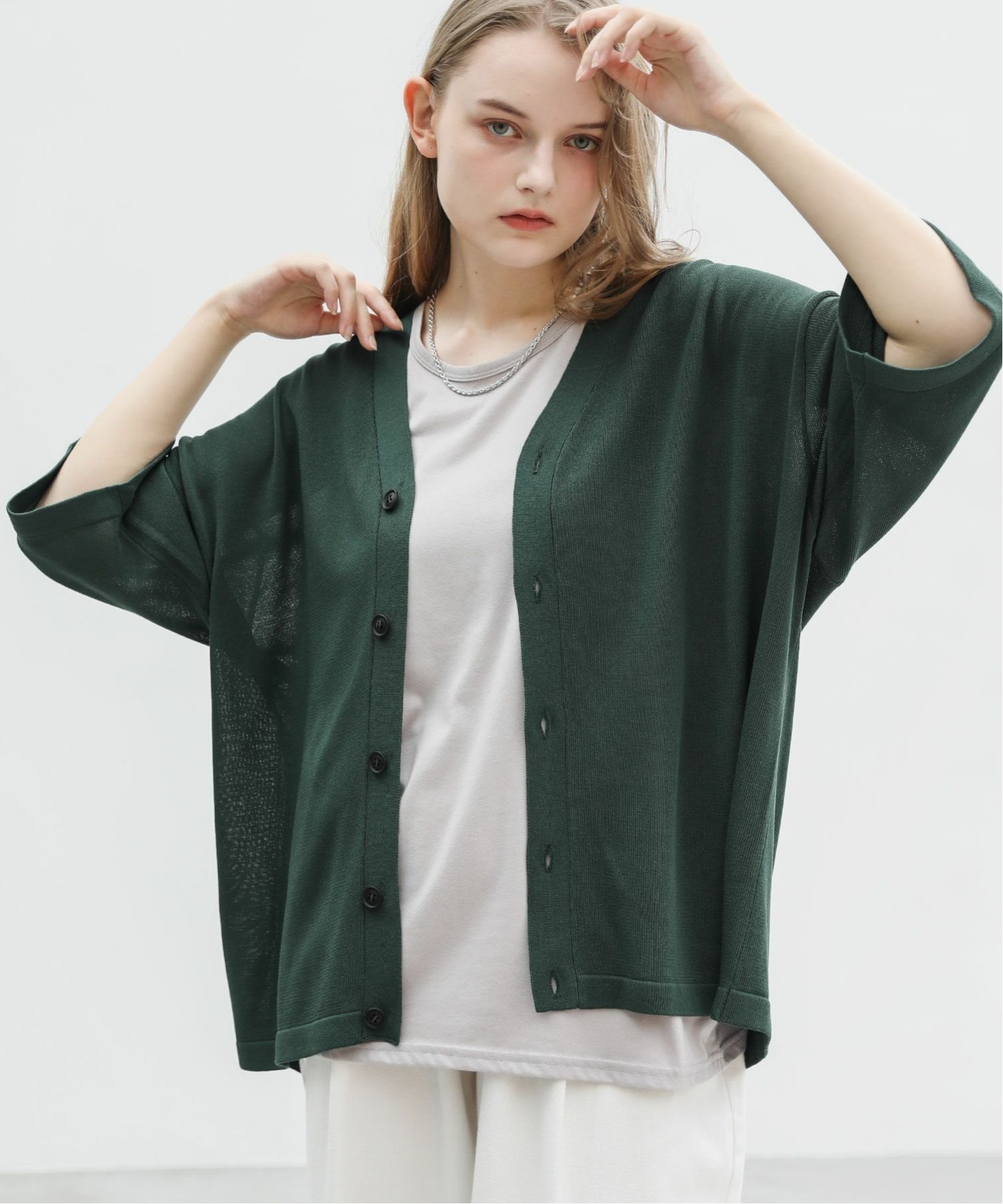 【SALE／30%OFF】UNITED ARROWS green label relaxing コットン ナイロン アゼ Vネック カーディガン ユナイテッドアローズ グリーンレーベルリラクシング トップス カーディガン グリーン グレー【送料無料】