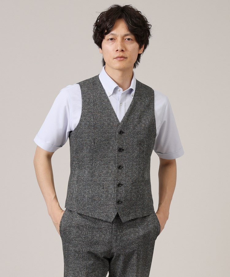 【SALE／15%OFF】TAKEO KIKUCHI 【抗菌防臭】COOL DOTS(R)グレンチェック ベスト タケオキクチ トップス ベスト・ジレ ブラック ブルー【送料無料】