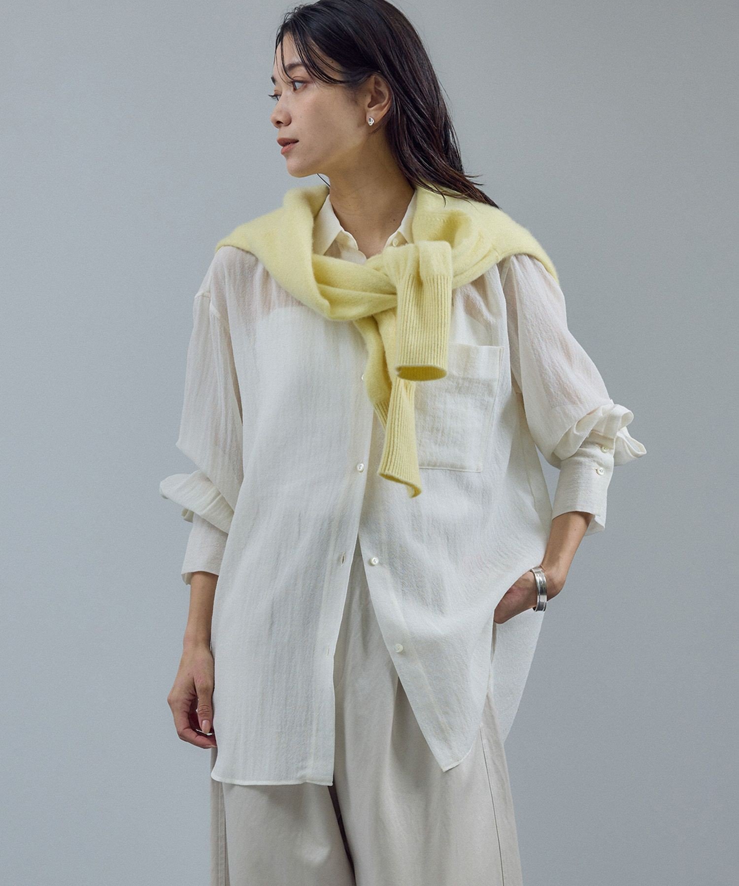 【SALE／40%OFF】SALON adam et rope' シアーウールボイルシャツ サロン アダム エ ロペ トップス シャツ・ブラウス ホワイト ブラック【送料無料】