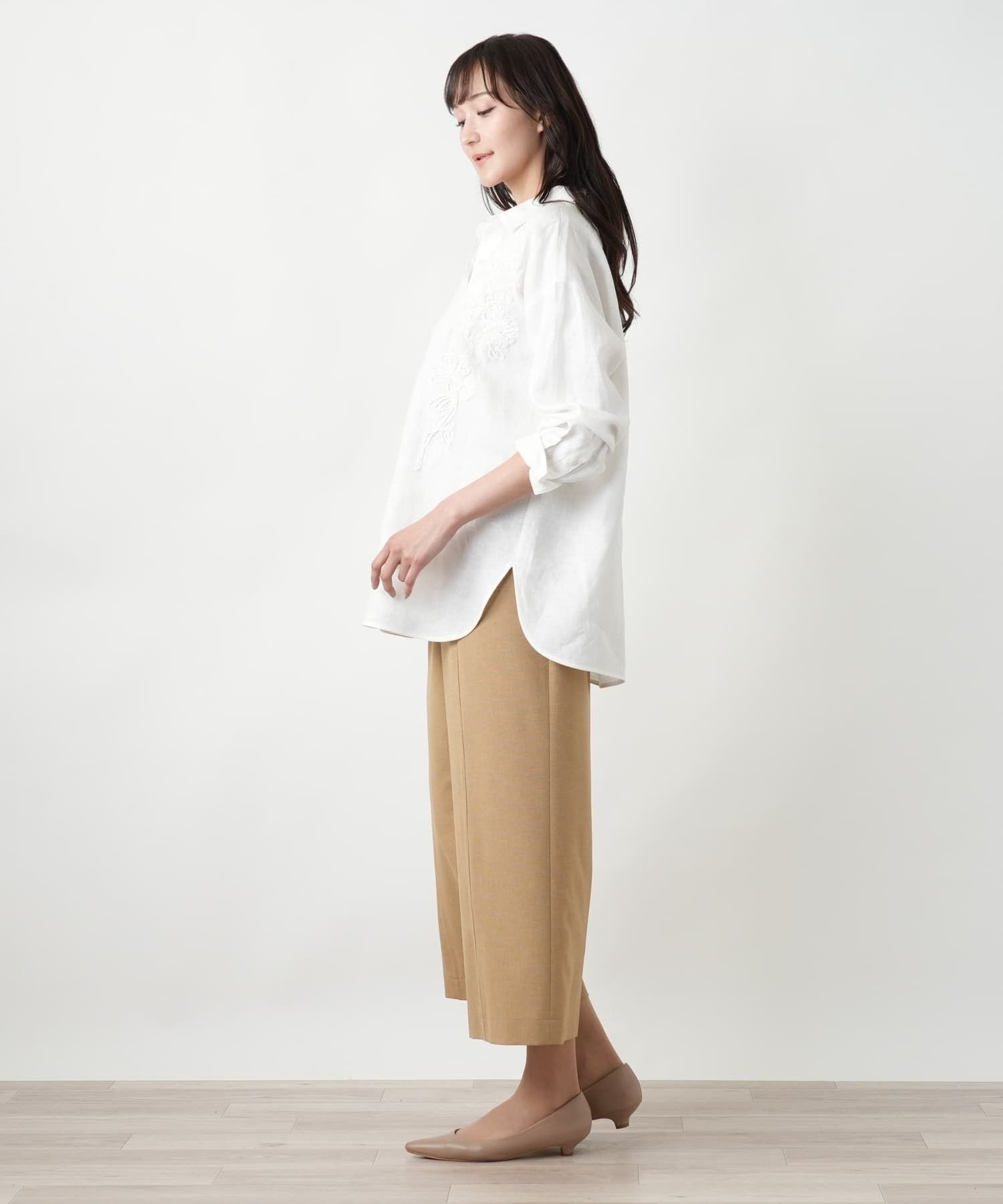 Leilian PLUS HOUSE 【店頭人気】フラワー刺繍ブラウス レリアン プラスハウス トップス シャツ・ブラウス ホワイト