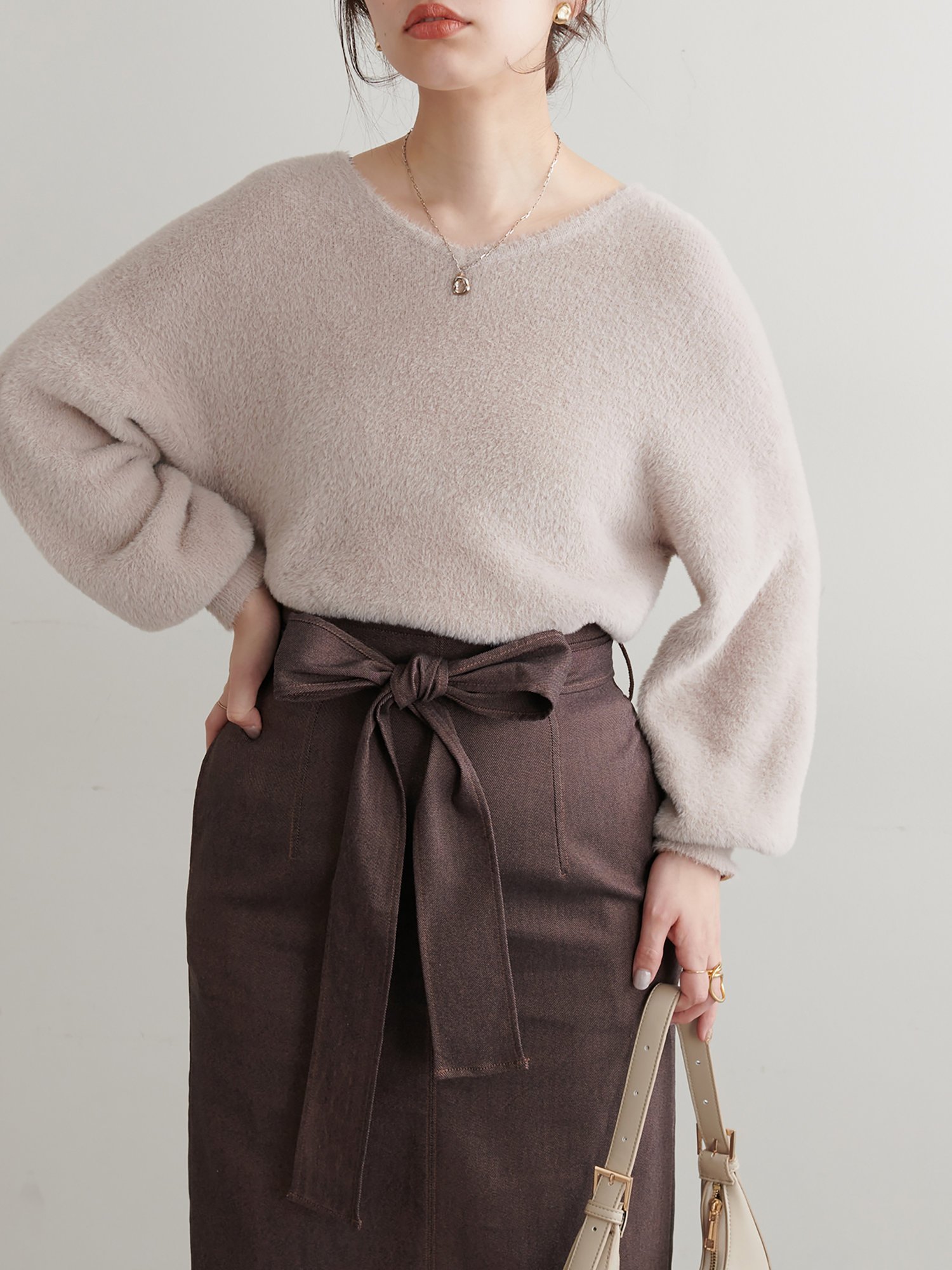 【SALE／20%OFF】natural couture WEB限定カラーあり/前後2WAYカラーシャギーニット ナチュラルクチュール トップス ニット ピンク ホワイト ブラック ブルー グリーン ブラウンのサムネイル