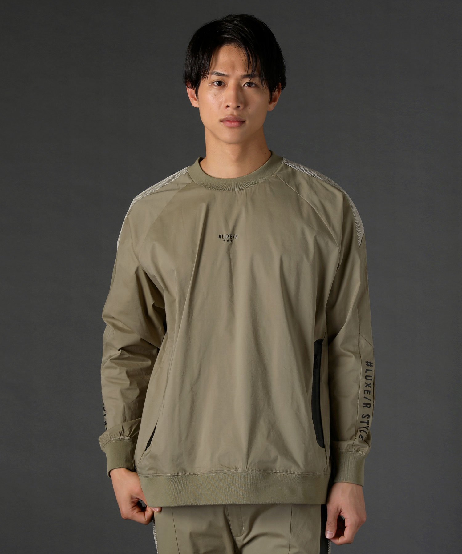 THE CASUAL ＜LUXE/R＞ストレッチ布帛ショルダーメッシュ長袖プルオーバー カジュアル トップス カットソー・Tシャツ ベージュ ブラック グレー カーキ