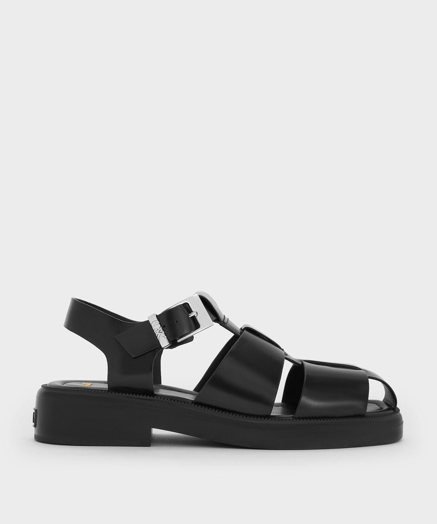 CHARLES & KEITH レザー ケージサンダル チャールズアンドキース シューズ・靴 サンダル ブラック【送..