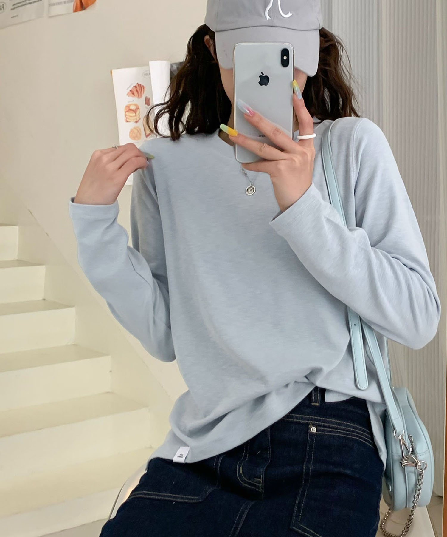 LOWO クルーネックロングスリーブカラーTシャツ カットソー リバーフィールド アンド コー トップス カットソー・Tシャツ グリーン ピンク ブルー ブラック