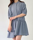 【SALE/83%OFF】JUNOAH ストライプアシメティアードチュニック (薄手,裏地なし) ジュノア トップス シャツ・ブラウス ホワイト ブルー