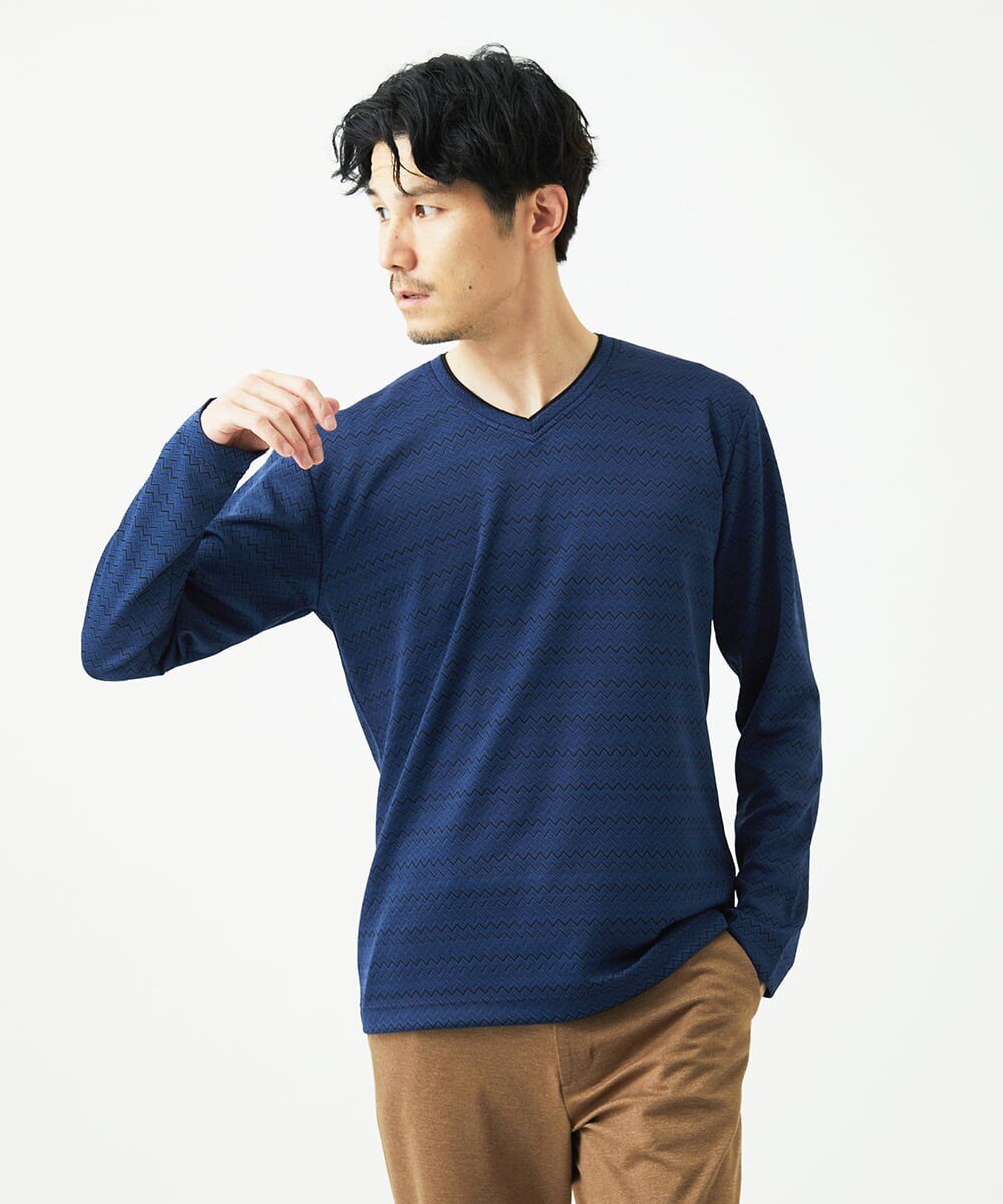 MK MICHEL KLEIN homme ZIGZAGジャガードカットソー ミッシェルクランオム トップス カットソー・Tシャツ ネイビー【送料無料】
