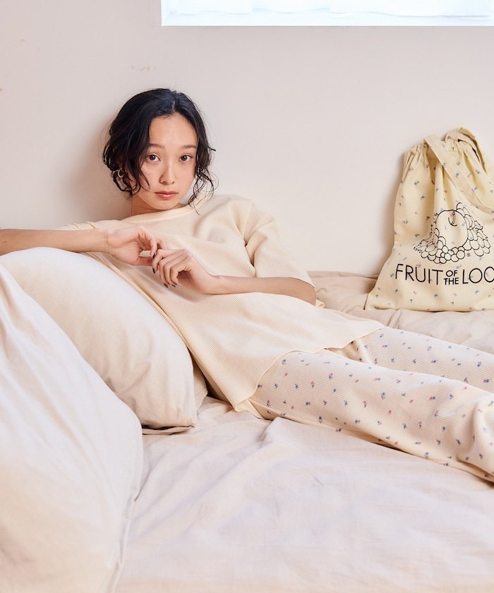 【SALE／5%OFF】FRUIT OF THE LOOM 別注無地Tシャツ フラワーパンツ ルームセット/パジャマセット フリークスストア インナー・ルームウェア パジャマ グレー ホワイト【送料無料】