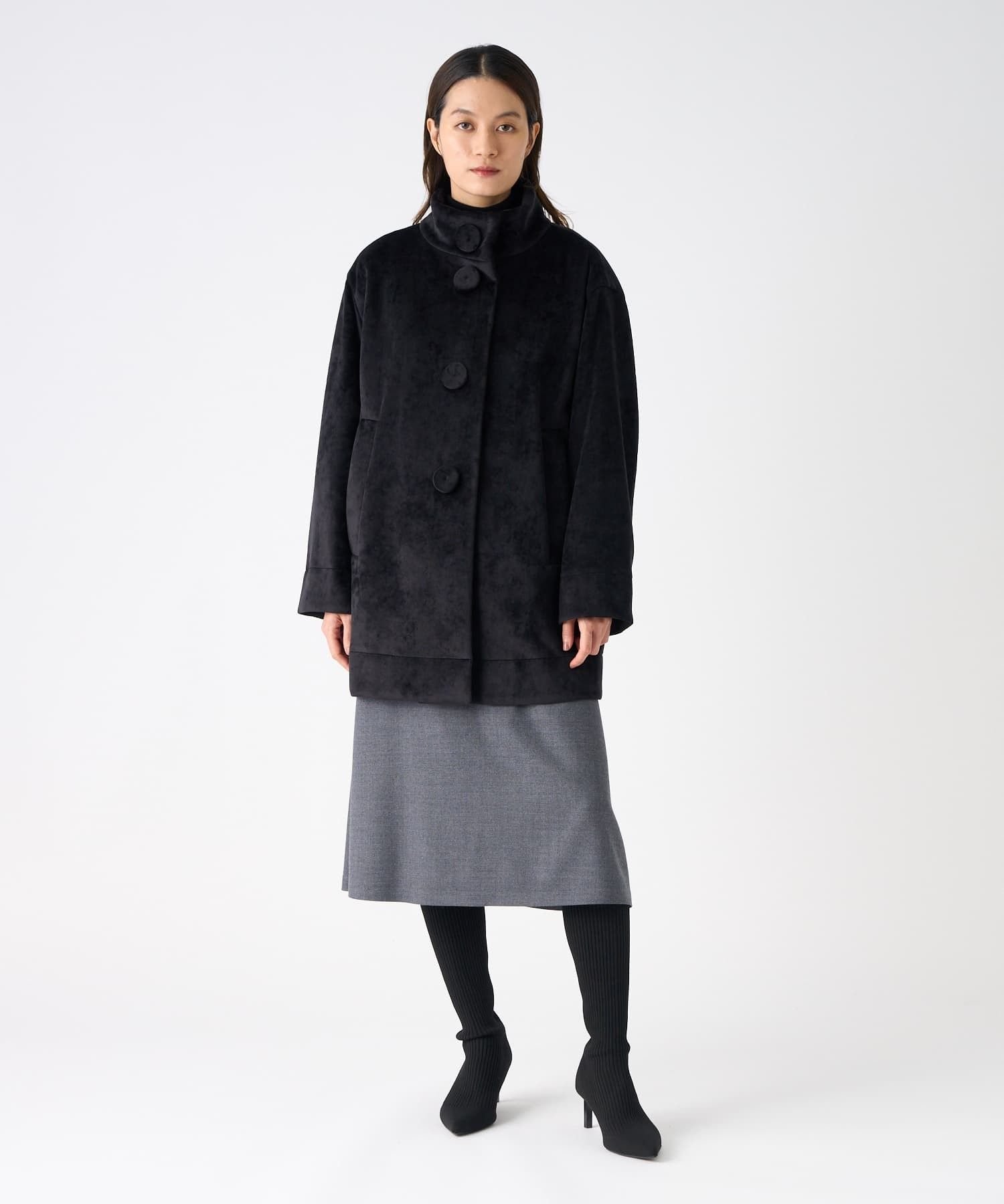 【SALE／50%OFF】LANVIN COLLECTION ベロアボンディングコート ランバン コレクション ジャケット・アウター その他のジャケット・アウター ブラック【送料無料】