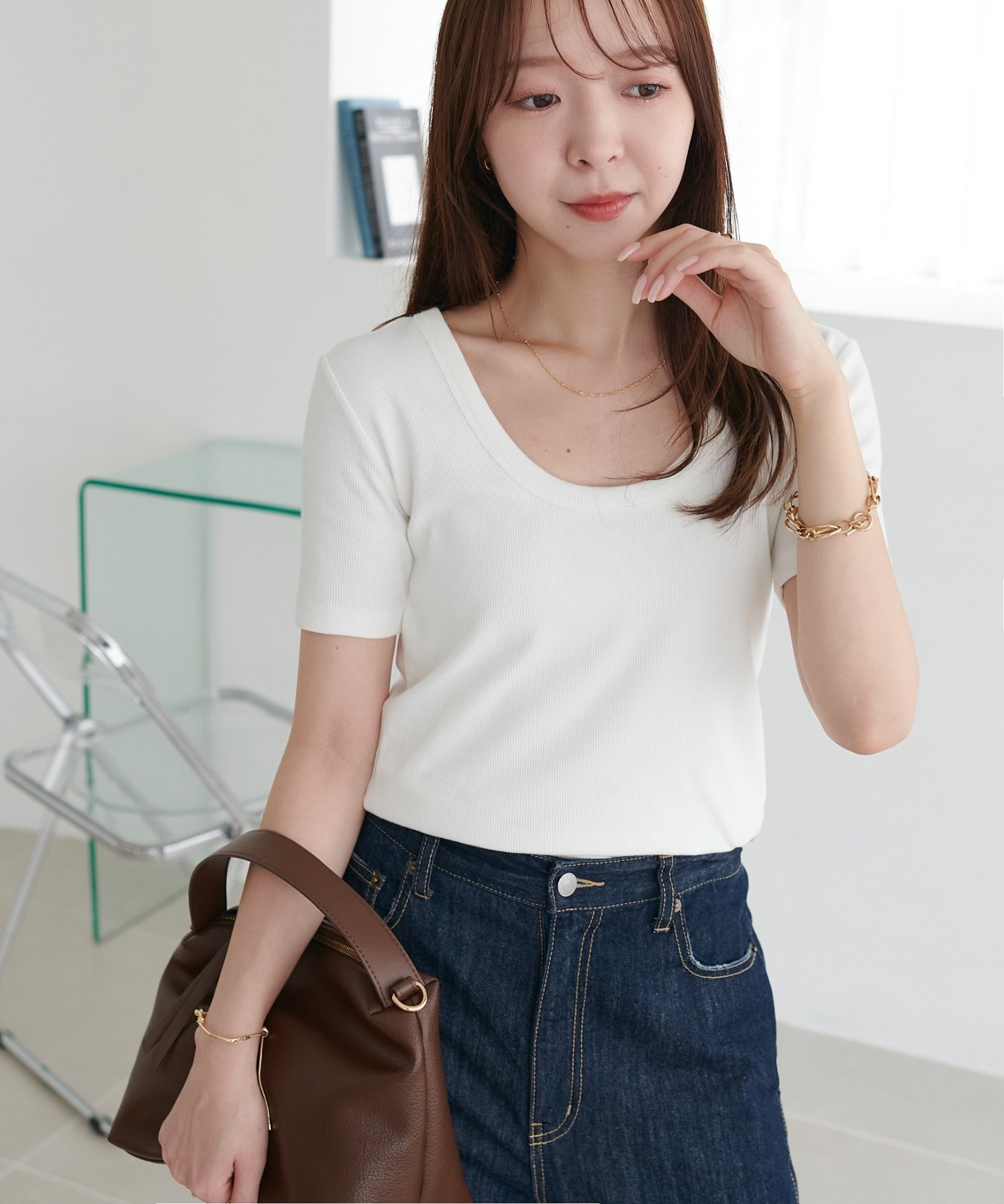 【万能インナー♪/WEB限定】前後2WAYUネック半袖Tシャツ ディスコート トップス カットソー・Tシャツ ブラック グレー ホワイト
