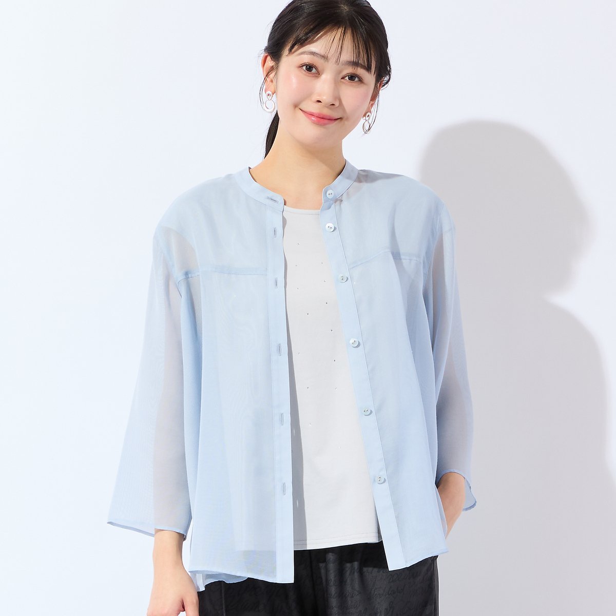 missel 【洗える・L~3Lサイズ】シアーブラウス ミゼール トップス シャツ・ブラウス ブルー ネイビー