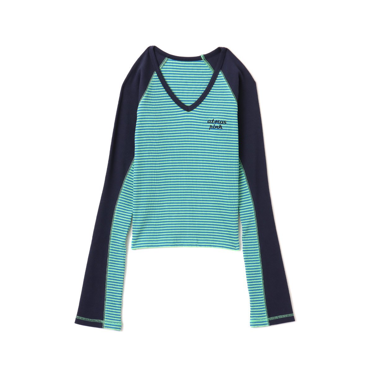atmos pink atmos pink V-Neck Raglan Long Sleeve T-shirt GREEN アトモス トップス カットソー・Tシャツ グリーン