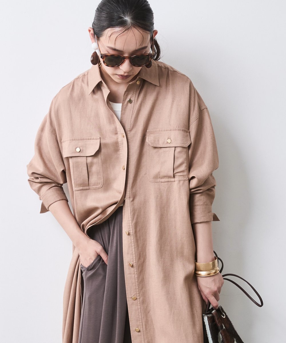 CHIC STYLE レーヨン麻シャツマキシワンピース＜大きいサイズ有＞シックスタイル シックスタイル ワンピース・ドレス シャツワンピース【送料無料】
