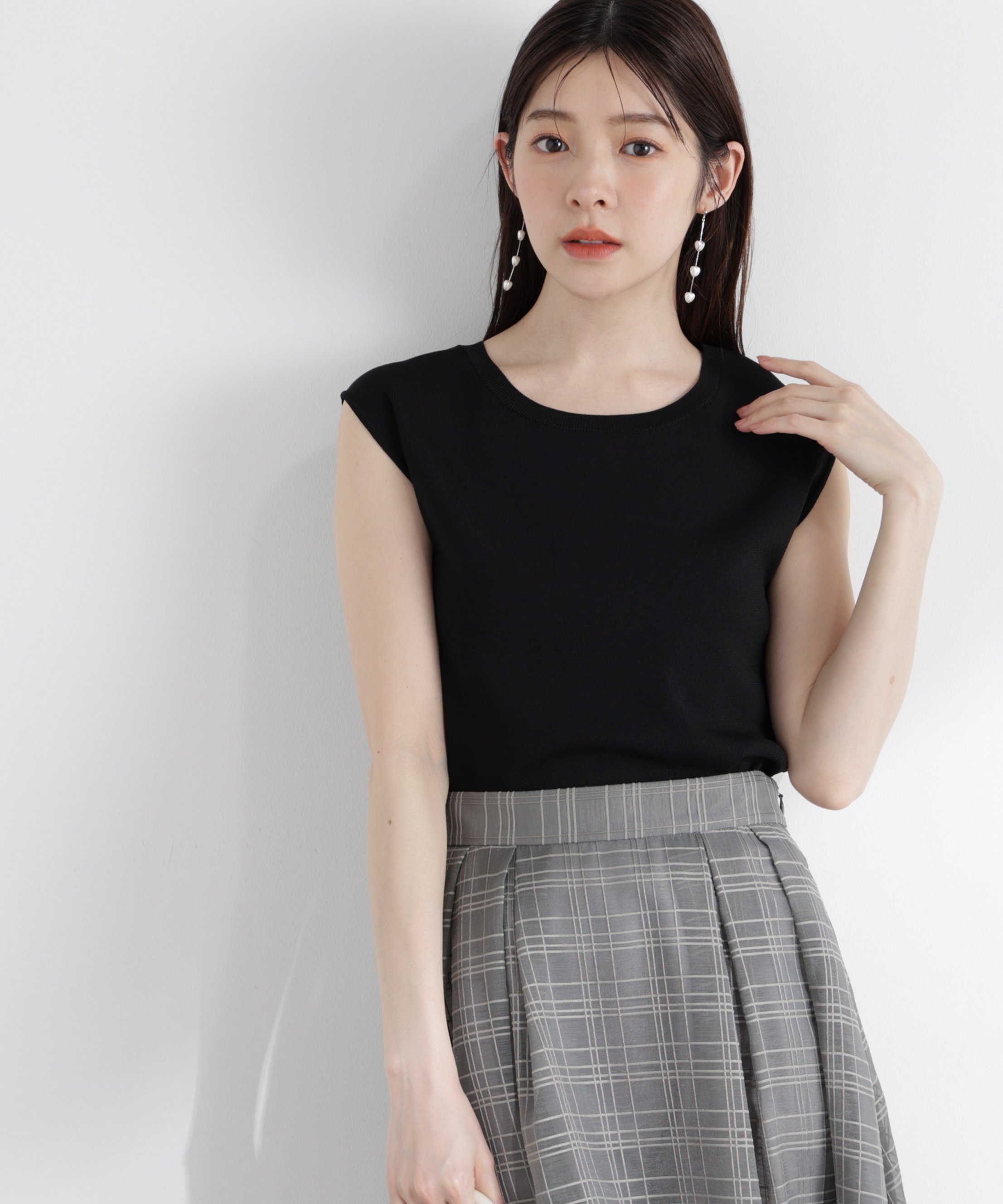 PROPORTION BODY DRESSING ＜ウォッシャブル/UVカット＞フレンチスリーブ総針ニット プロポーションボディドレッシング トップス ニット ブルー ホワイト レッド グレー ブラック