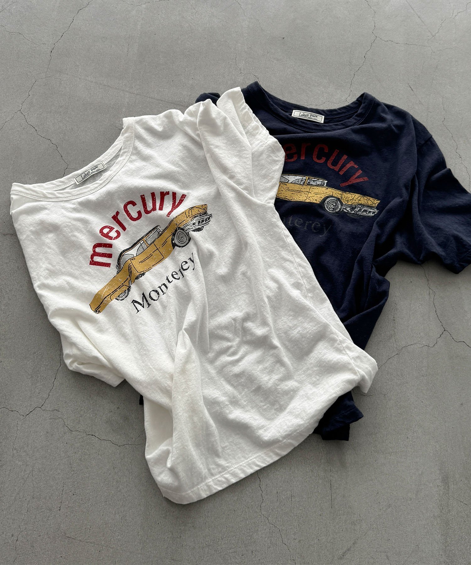 Lakey Park Lakey Park "mercury"スラブTシャツ キャナルジーン トップス カットソー・Tシャツ ホワイト ネイビー