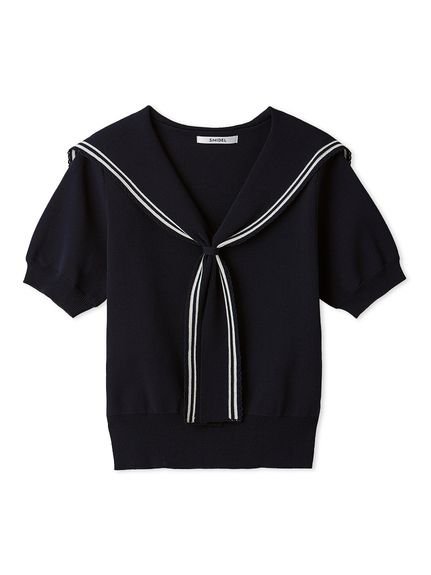 SNIDEL 【接触冷感】セーラーカラーニットプルオーバー スナイデル トップス ニット ネイビー