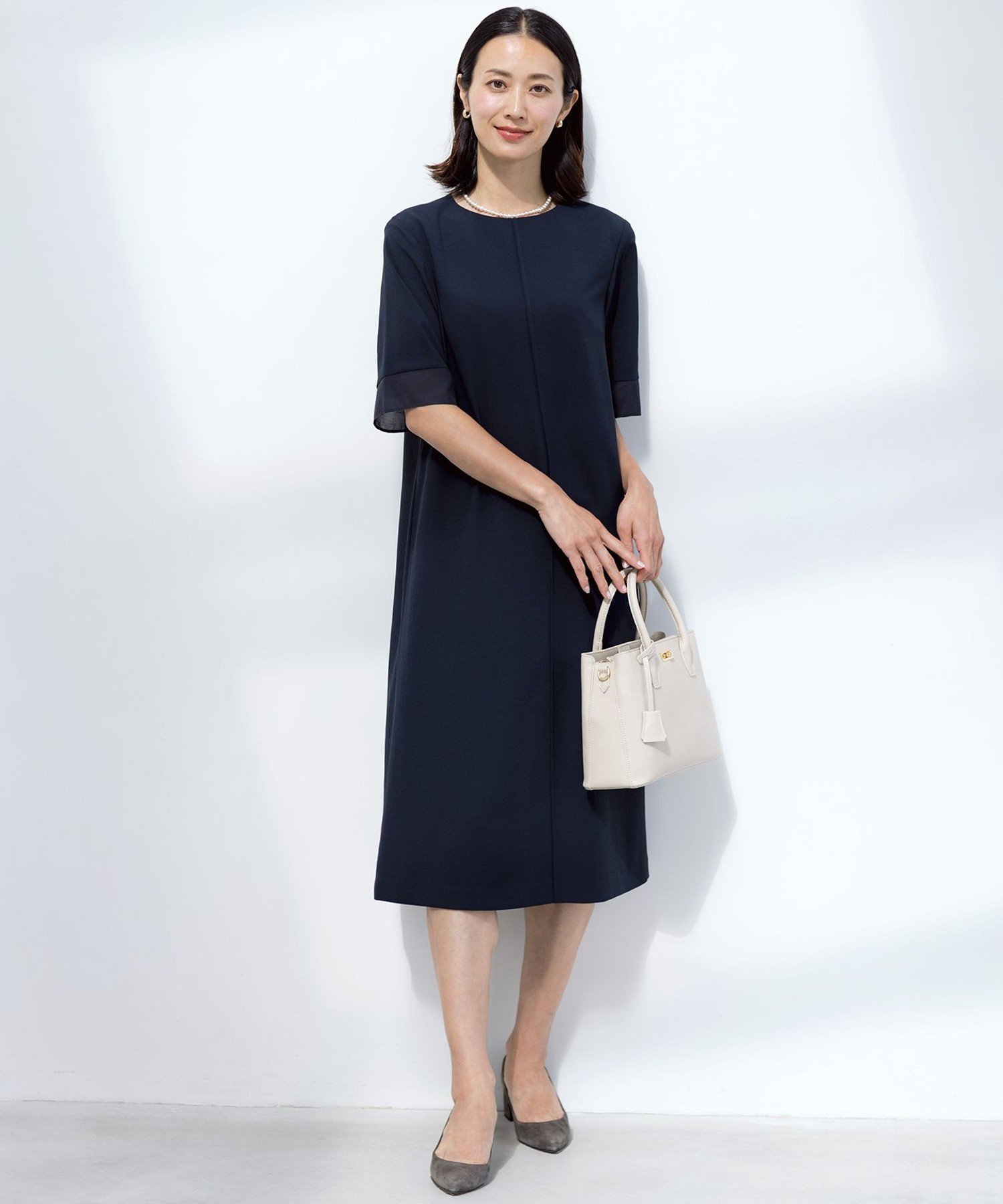 J.PRESS 【セットアップ対応・人気素材】Light ジョーゼット ワンピース ジェイプレス ワンピース・ドレス ワンピース ネイビー