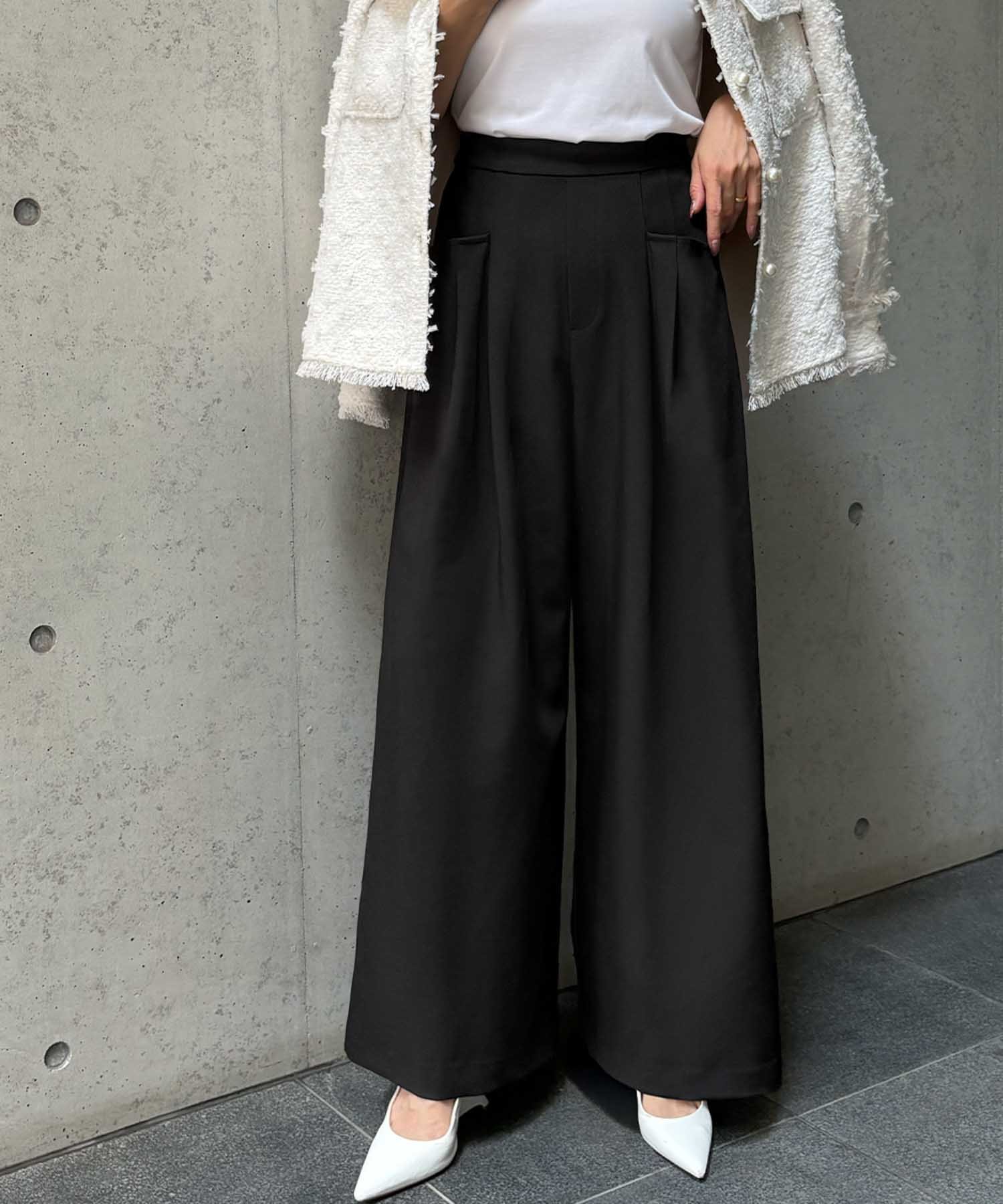 【2026AW】【S~Lサイズ展開】ハイウエストポケットデザインワイドパンツ リバーフィールド アンド コー パンツ その他のパンツ ブラック