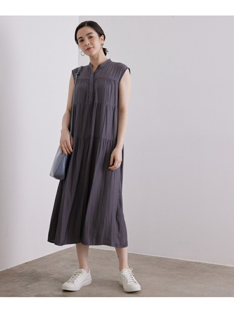 【SALE／50%OFF】SALON adam et rope' ノースリーブティアードワンピース サロン アダム エ ロペ ワンピース・ドレス その他のワンピース・ドレス グレー イエロー【送料無料】