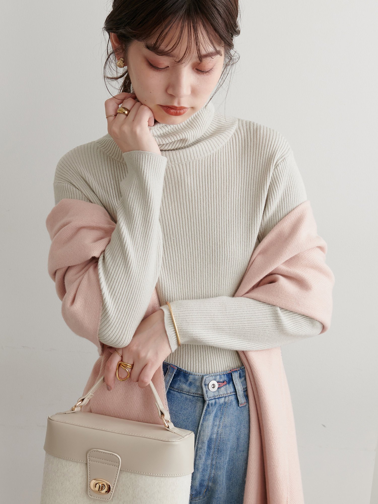 natural couture 2022AWアイテム/好評リバイバル/もちもちベーシックリブタートル ナチュラルクチュール トップス ニット グレー ホワイト ブラック ブルー ピンクのサムネイル