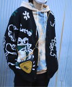 【SALE/10%OFF】HOOK HOOK/(U)【HOOK -original- 】 激かわワニCUTTE 総柄イラストカーディガン アイモハ トップス カーディガン ホワイト ブラック【送料無料】