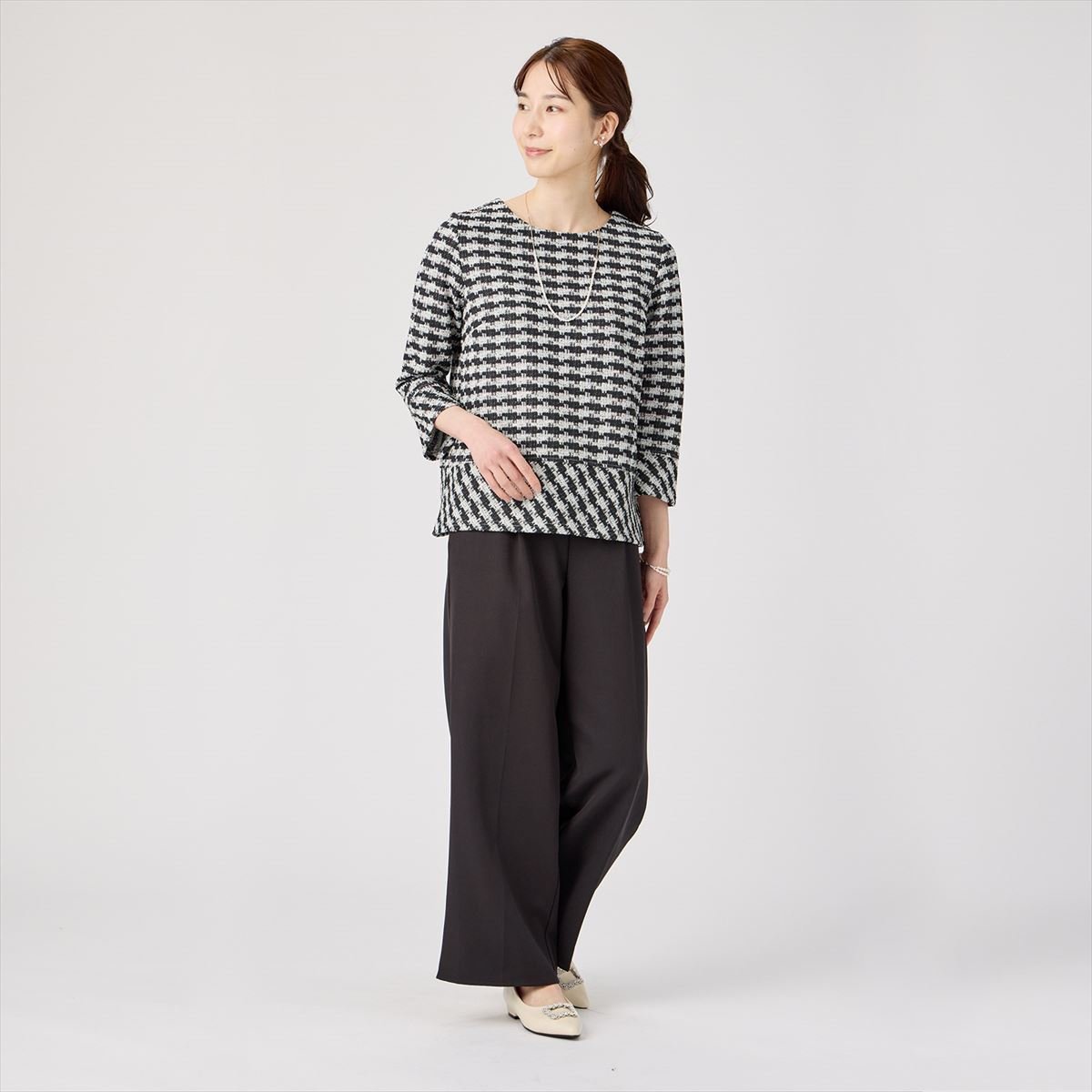 バイヤス切替ブラウス ツイード風 長袖 レディース BL02J100DH10R00-90 トーキョーシャツ トップス シャツ・ブラウス ホワイト