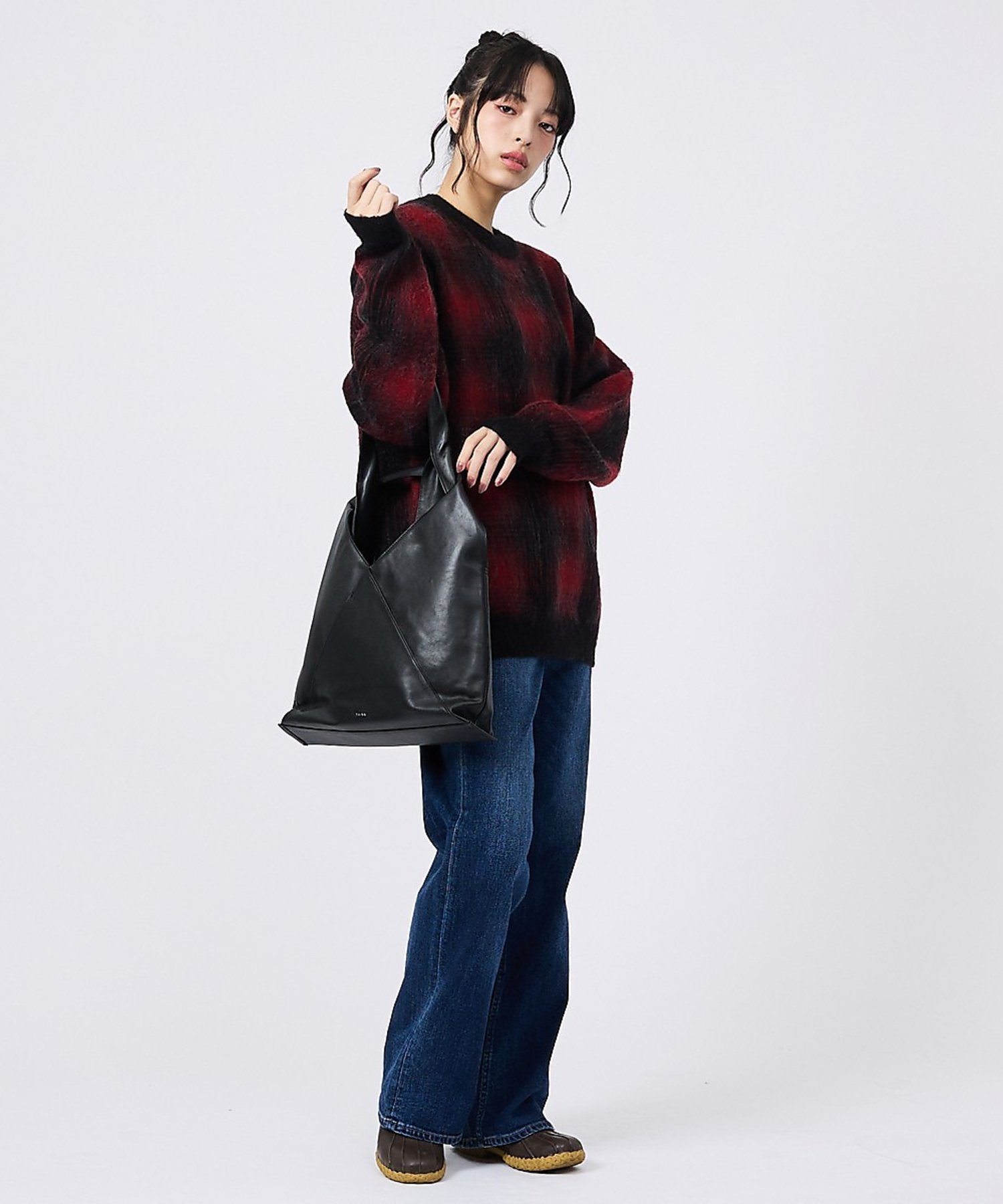 【YArKA/ヤーカ】 real leather different lengt アバハウス バッグ トートバッグ ブラック