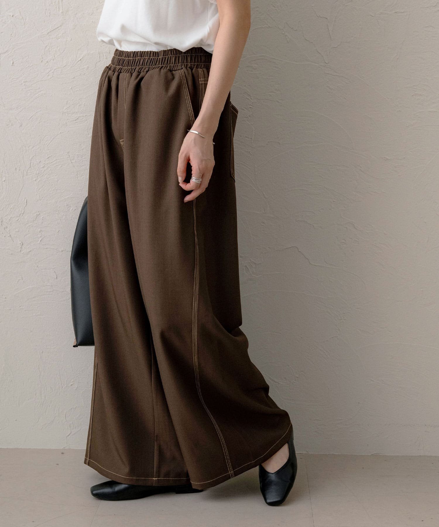 【SALE／40%OFF】NOAHL ステッチワイドイージーパンツ ノアル パンツ その他のパンツ ベージュ ブラウン【送料無料】のサムネイル