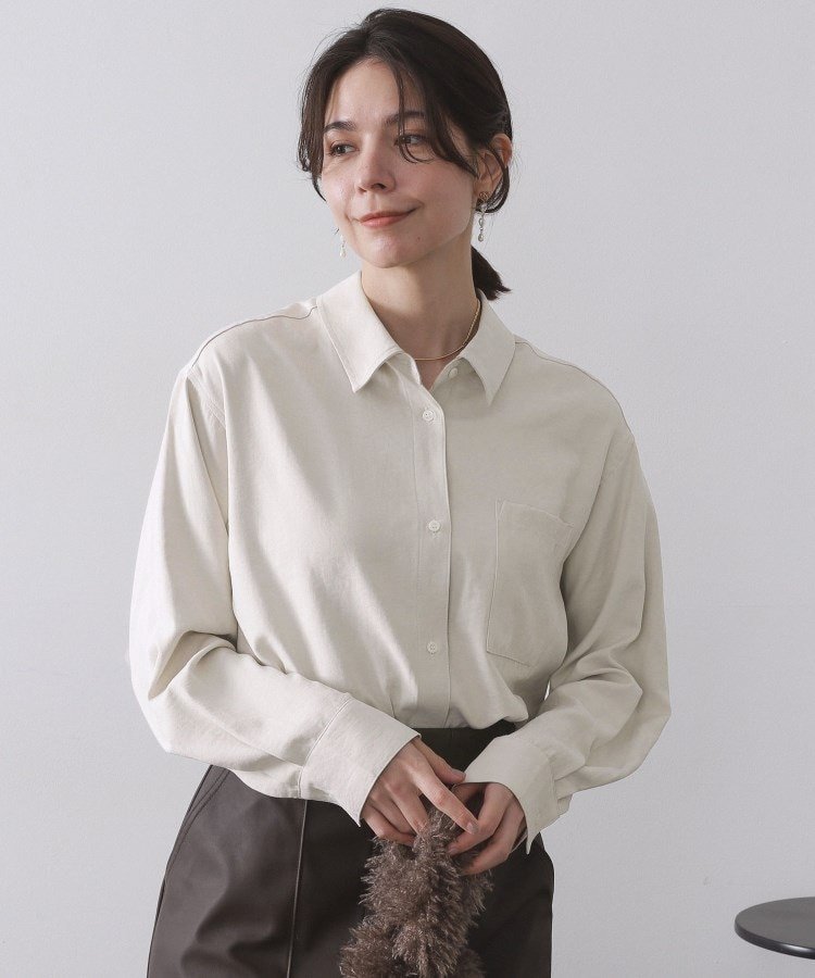 OPAQUE.CLIP スエードライクシャツ【洗濯機洗い可】 オペークドットクリップ トップス シャツ・ブラウス ホワイト グリーン【送料無料】のサムネイル