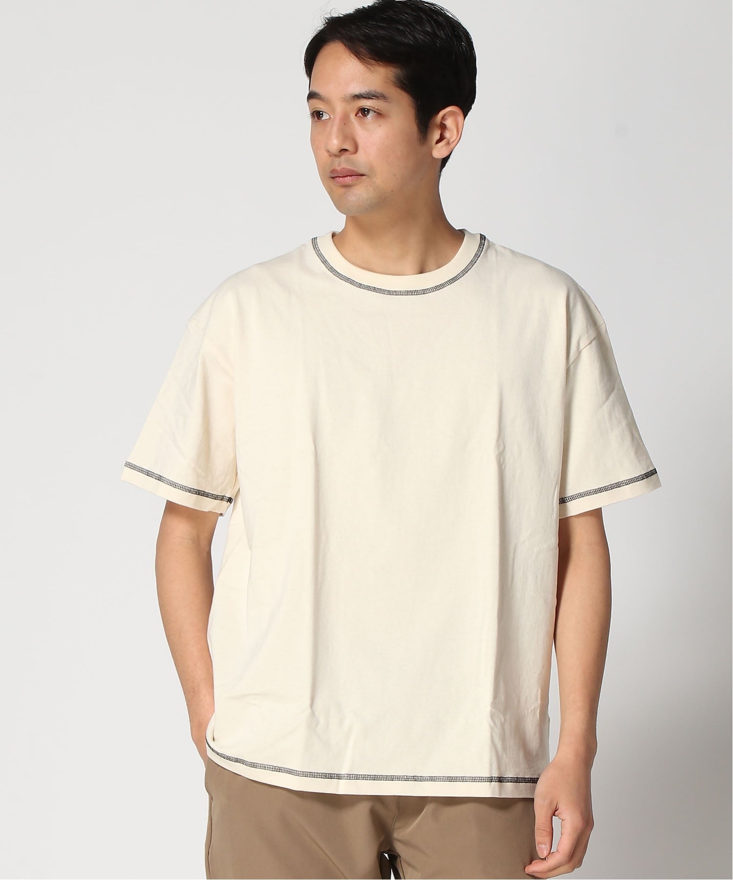 UNIVERSAL OVERALL UNIVERSAL OVERALL/(M)カラーステッチ2PTシャツ ジーンズメイト トップス カットソー・Tシャツ ベージュ