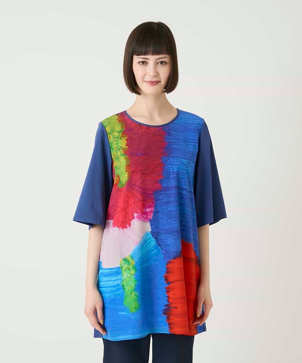 Rakuten Fashionの【SALE／50%OFF】HIROKO BIS 【接触冷感】立体ペイントカットソーチュニック ヒロコ ビス ワンピース・ドレス チュニック ブルー【送料無料】｜アングル2