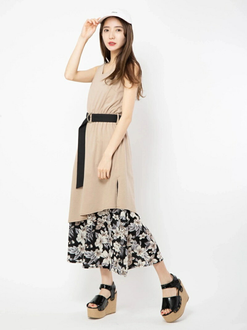 【SALE／50%OFF】CECIL McBEE 裾花柄ベルト付きカットワンピース セシルマクビー ワンピース ワンピースその他 オレンジ ベージュ ネイビー カーキ